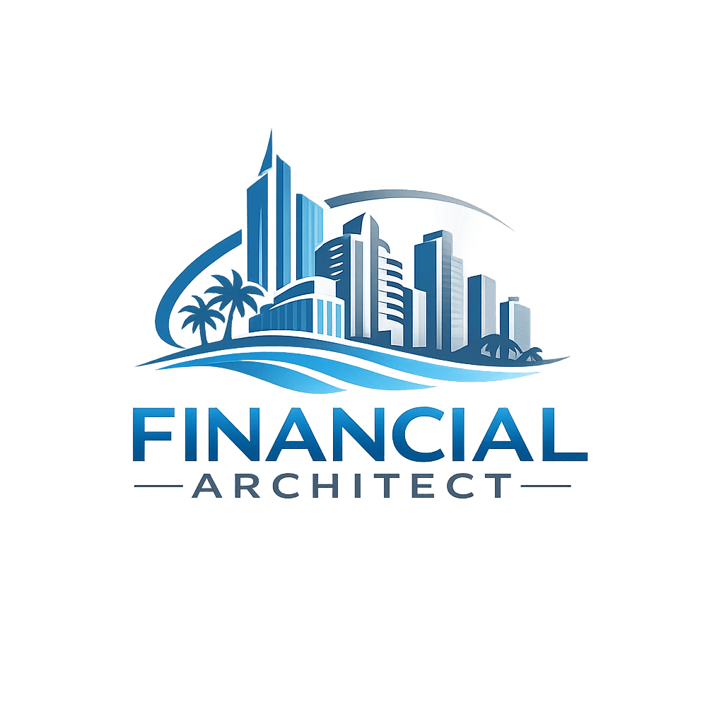 Abstract logo for Financial Architect with Miami Beach skyline