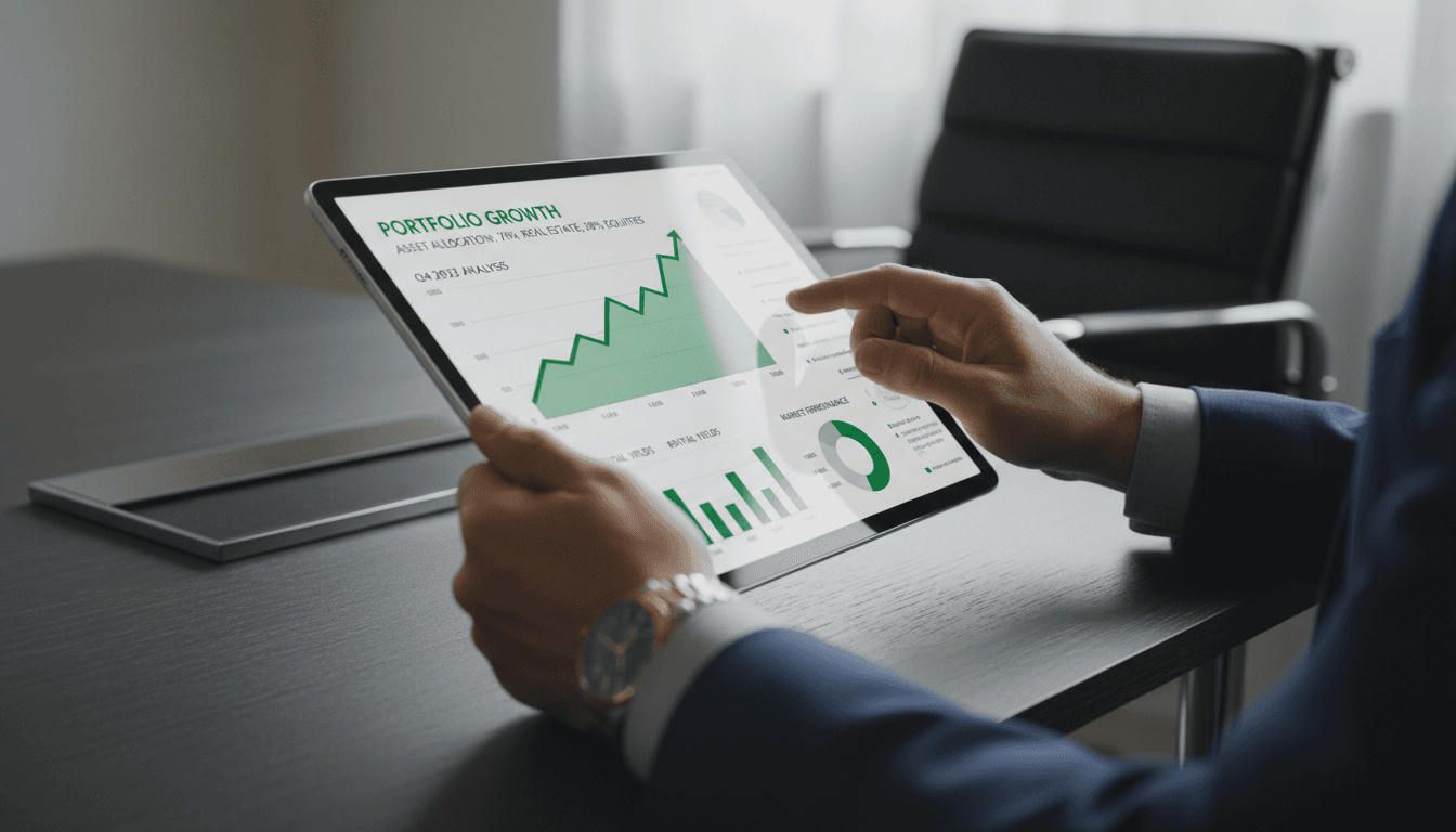Close-up of investment analysis on tablet during coaching session